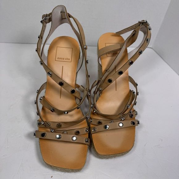 NEW Dolce Vita Maxton Espadrille Wedge Sandal Tan Square Toe Womens Size 7.5 - Picture 2 of 7